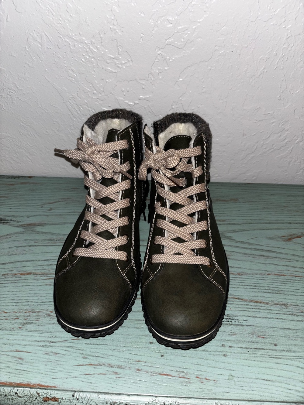 Women's Rieker Olive Lace-Up Ankle Boots with Faux Fur - Picture 1 of 4